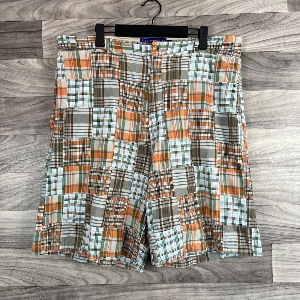 Alexander Julian Southern Style Chino Shorts Men's 38 Multicolor Patchwork Plaid